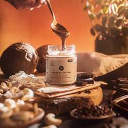 Kešu maslo s kokosom, tmavou čokoládou a Kampotským korením (150g)