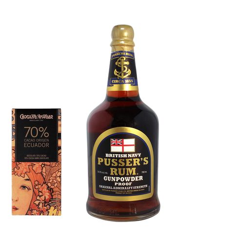 Pusser's Gunpowder Proof Rum + Chocolate Amatller 70% Ekvádor, 70g