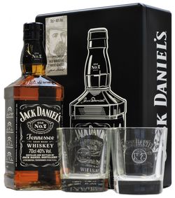 Jack Daniel’s 40% 0,7L plech + 2 poháre (darčekové balenie)